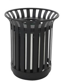 Zwarte buitenafvalbak, 69 liter. Ø59 cm,  hoogte 70 cm.