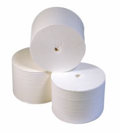 Coreless. 2 laags, wit cellulose. 900 vel, 36 rol
