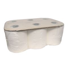 Handdoekrol. 2 laags, wit cellulose. 18cm x 150 meter. 6 rol