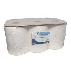 Handdoekrol. 2 laags, wit cellulose. 23cm x 140 meter. 6 rol