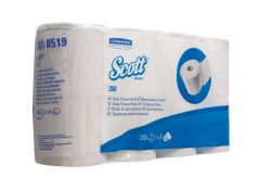 Toiletpapier. 2 laags, wit. 10 x 12,5 cm. 350 vel, 64 rol