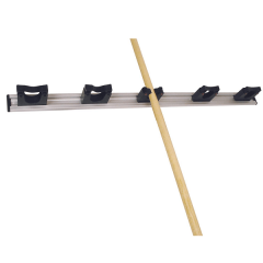 Alu. rail 90 cm met 5 klemmen. voor bezems, vloertrekkers