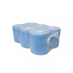 Midirol met koker. 2 laags, blauw. 20 cm x 150 meter. 6 rol